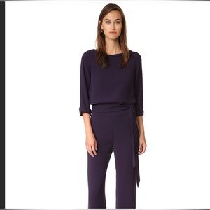 NWT Diane Von Furstenburg Gwynne 3/4 Sleeve Crepe Jumpsuit Navy